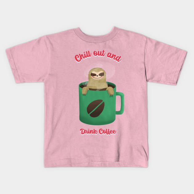 Coffee Lover Funny Cute Sloth Kids T-Shirt by Tip Top Tee's